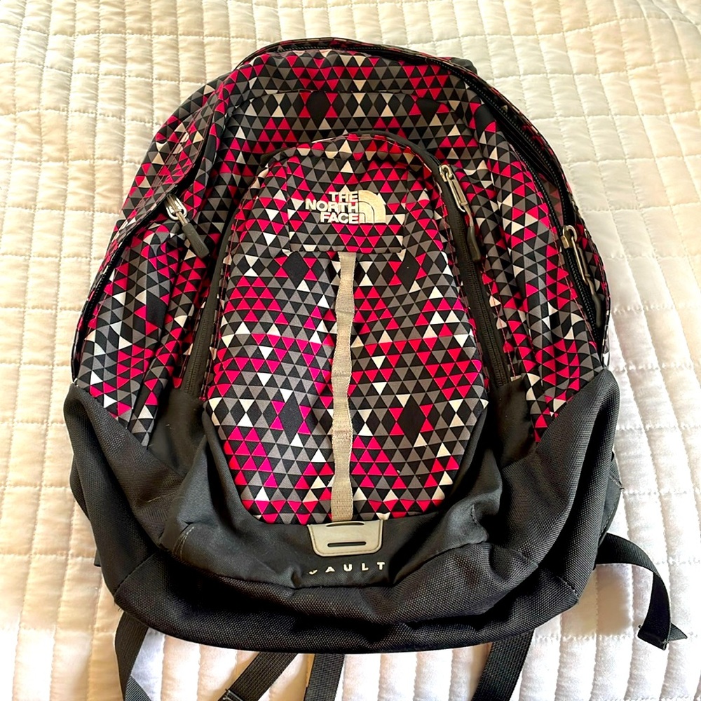 The North Face Black and Pink Geometric Backpack